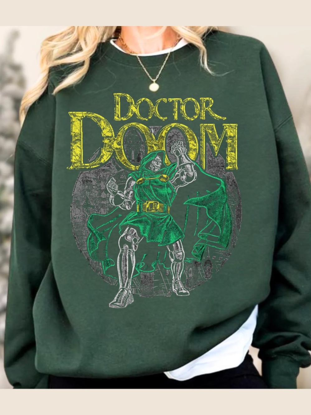 Gildan Forest Green Doctor Doom Graphic Crewneck Sweatshirt